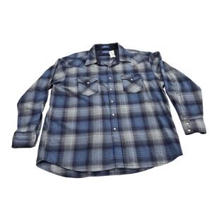 Pendleton Eco-Wise Wool Western Shirt XXL Blue Plaid Pearl Snap Ombre Yoke